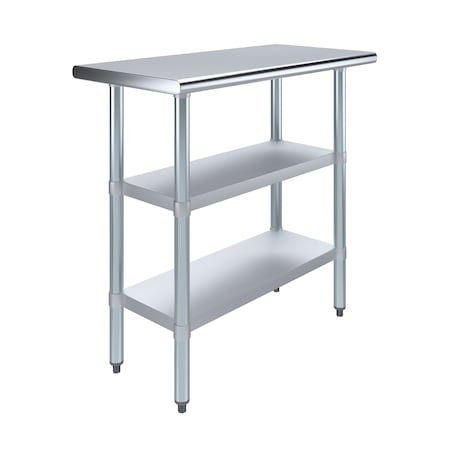 Amgood 18 in. x 36 in. Stainless Steel Table With Two Undershelves AMG WT-1836-2SH